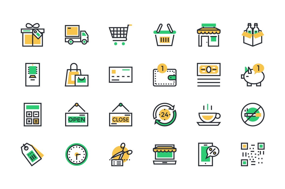 100+ Shopping and Commerce Icons preview image.