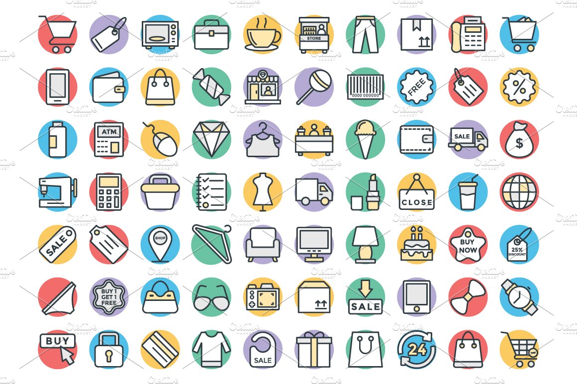 100+ Shopping Vector Icons preview image.