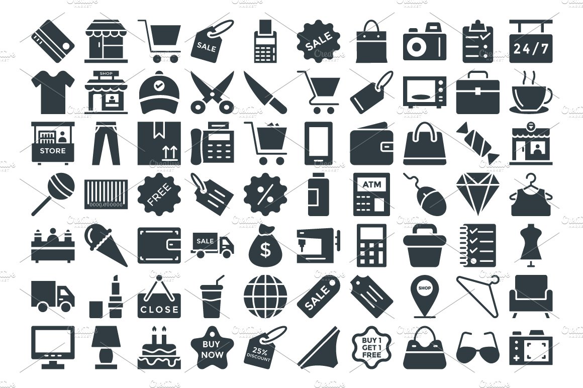 100+ Shopping Vector Icons preview image.