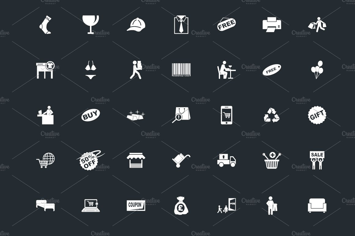 100+ Shopping Vector Icons Pack preview image.