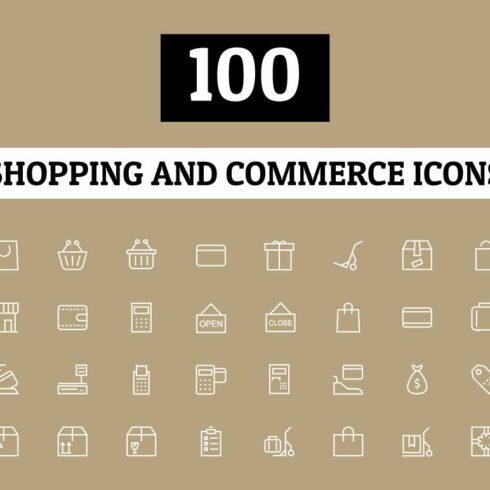 100 Shopping and Commerce Icons cover image.