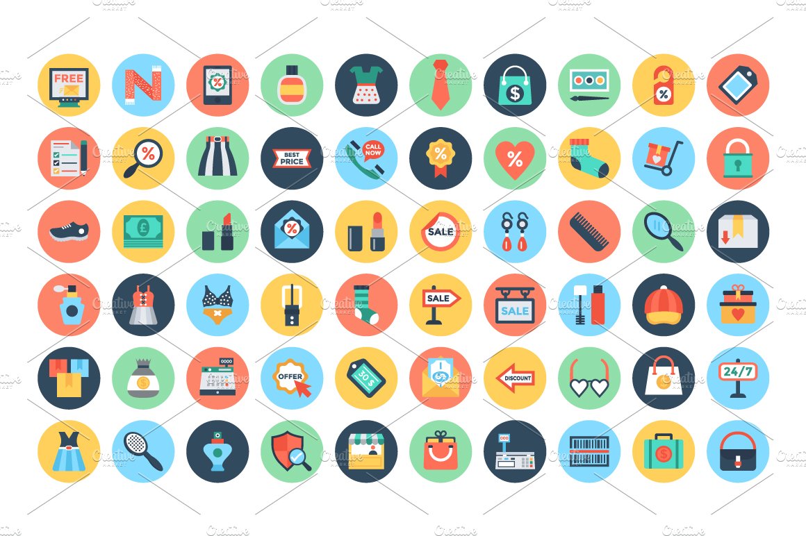 100+ Flat Shopping and Commerce Icon preview image.