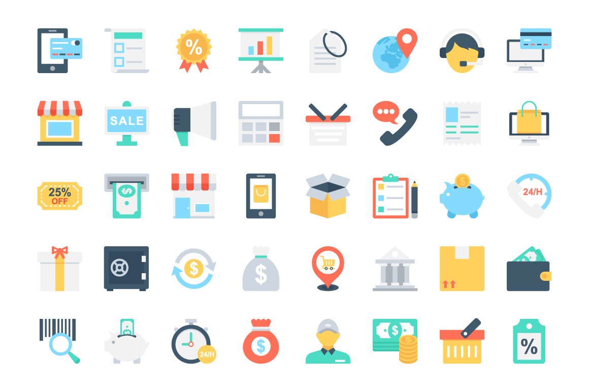 Flat Shopping and Commerce Icons preview image.