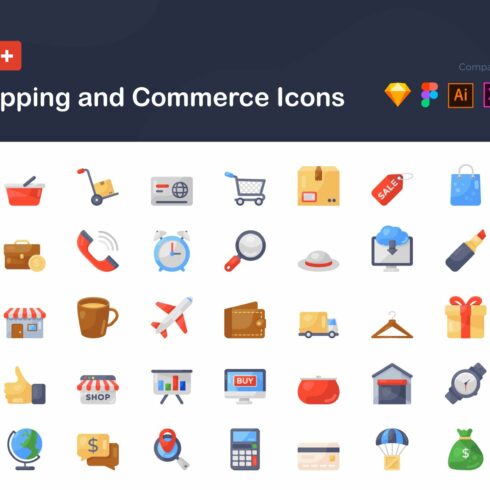 Shopping and Commerce Icons cover image.