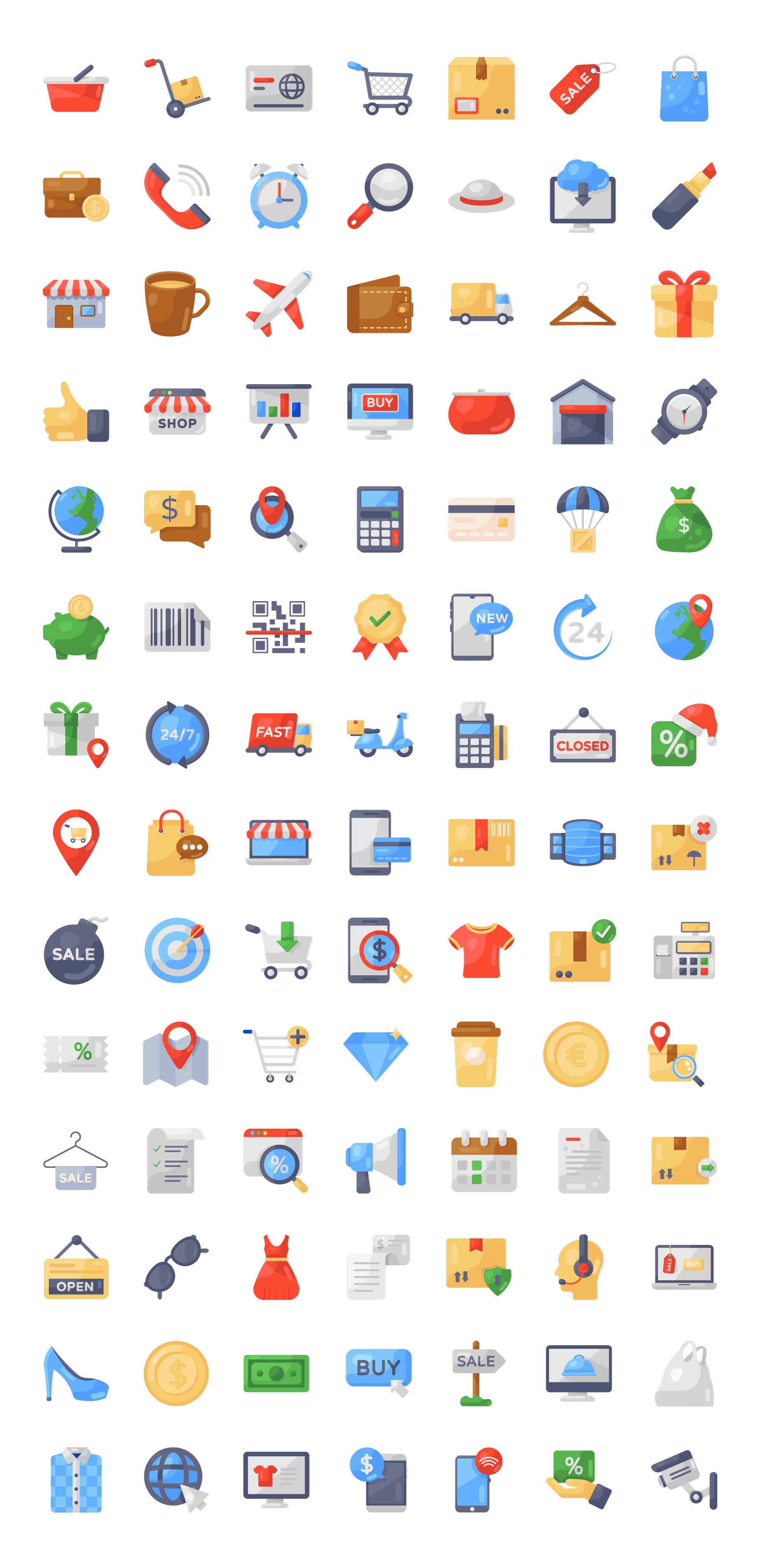 shopping and commerce icons full preview flat 305