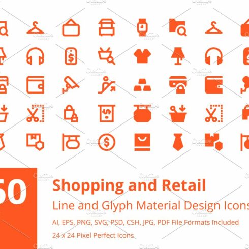 160 Shopping Material Design Icons cover image.