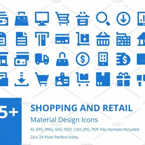 125+ Shopping and Retail Icons Set cover image.