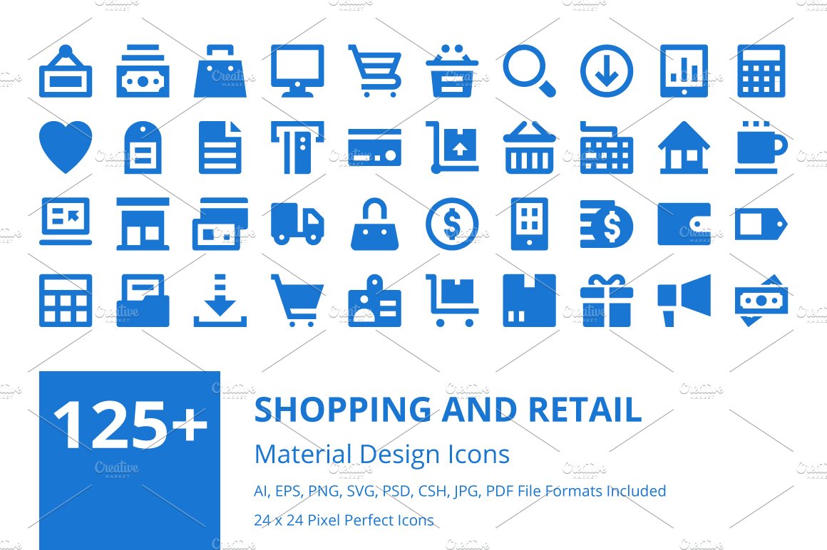 125+ Shopping and Retail Icons Set cover image.