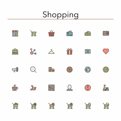 Shopping Colored Line Icons cover image.