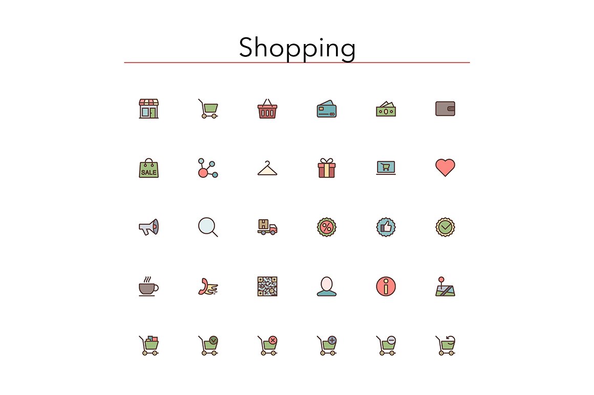 Shopping Colored Line Icons cover image.