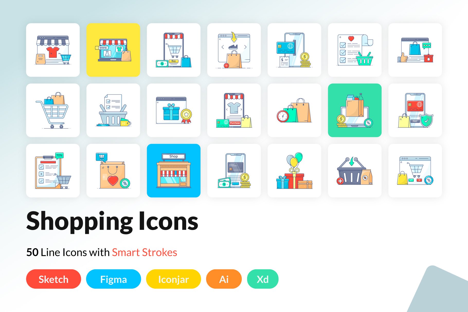 Shopping linear icons pack cover image.