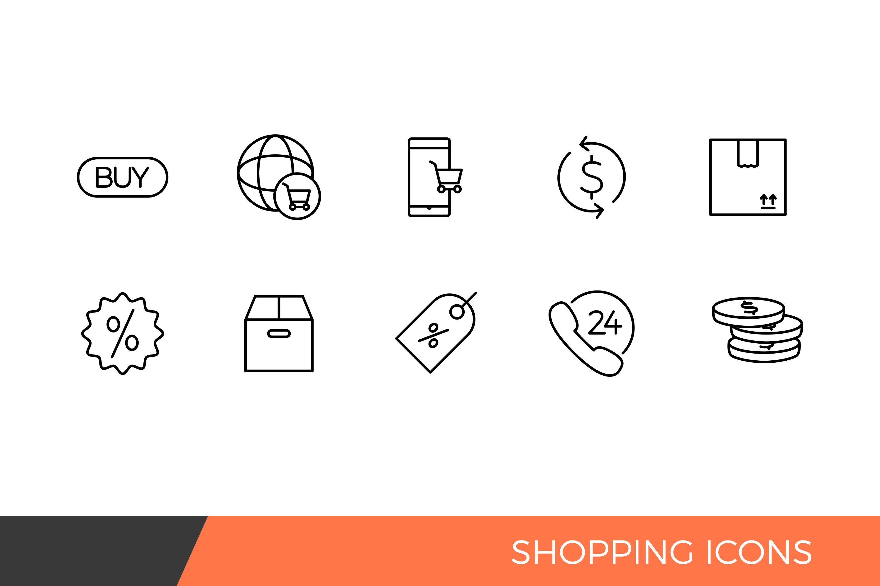 Linear Shopping e-commerce Icons preview image.