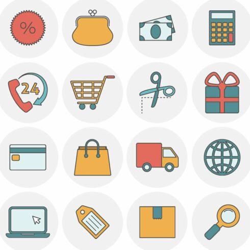 Shopping outine icons flat cover image.