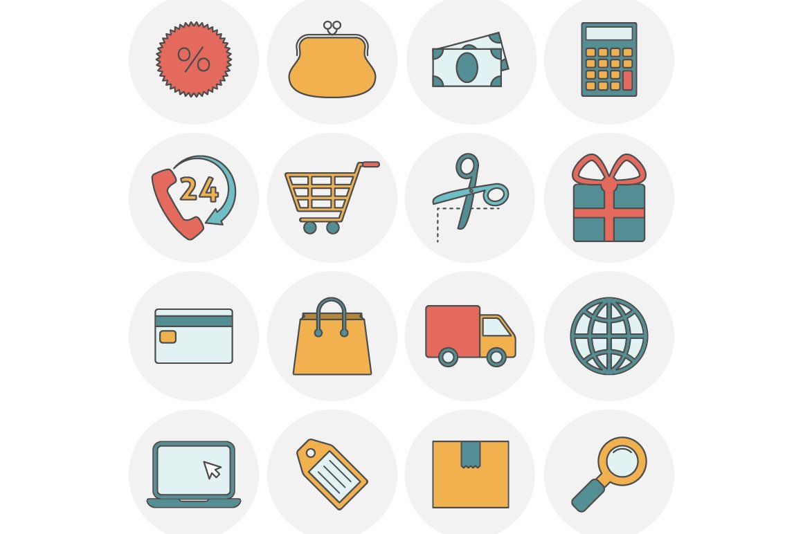 Shopping outine icons flat cover image.