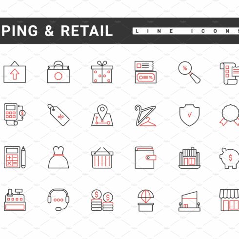 Retail online commerce line icons cover image.
