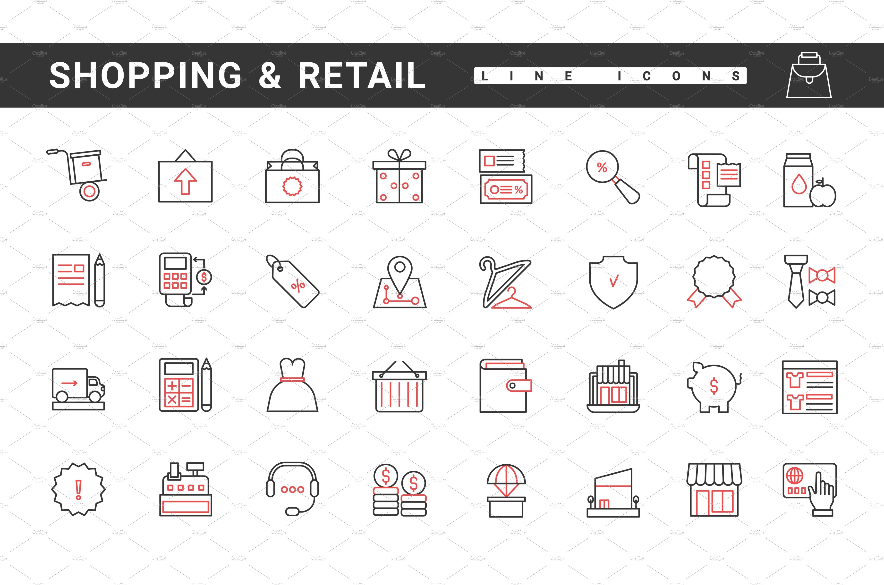 Retail online commerce line icons cover image.