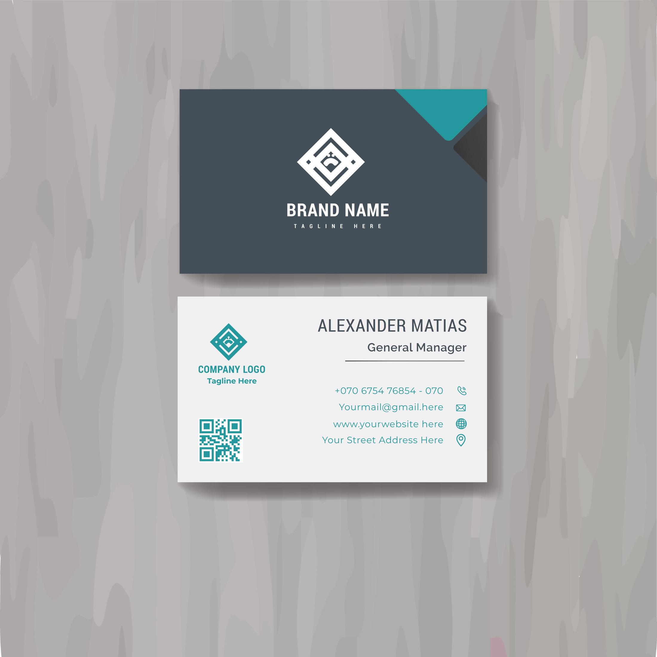 Business card with a modern design.