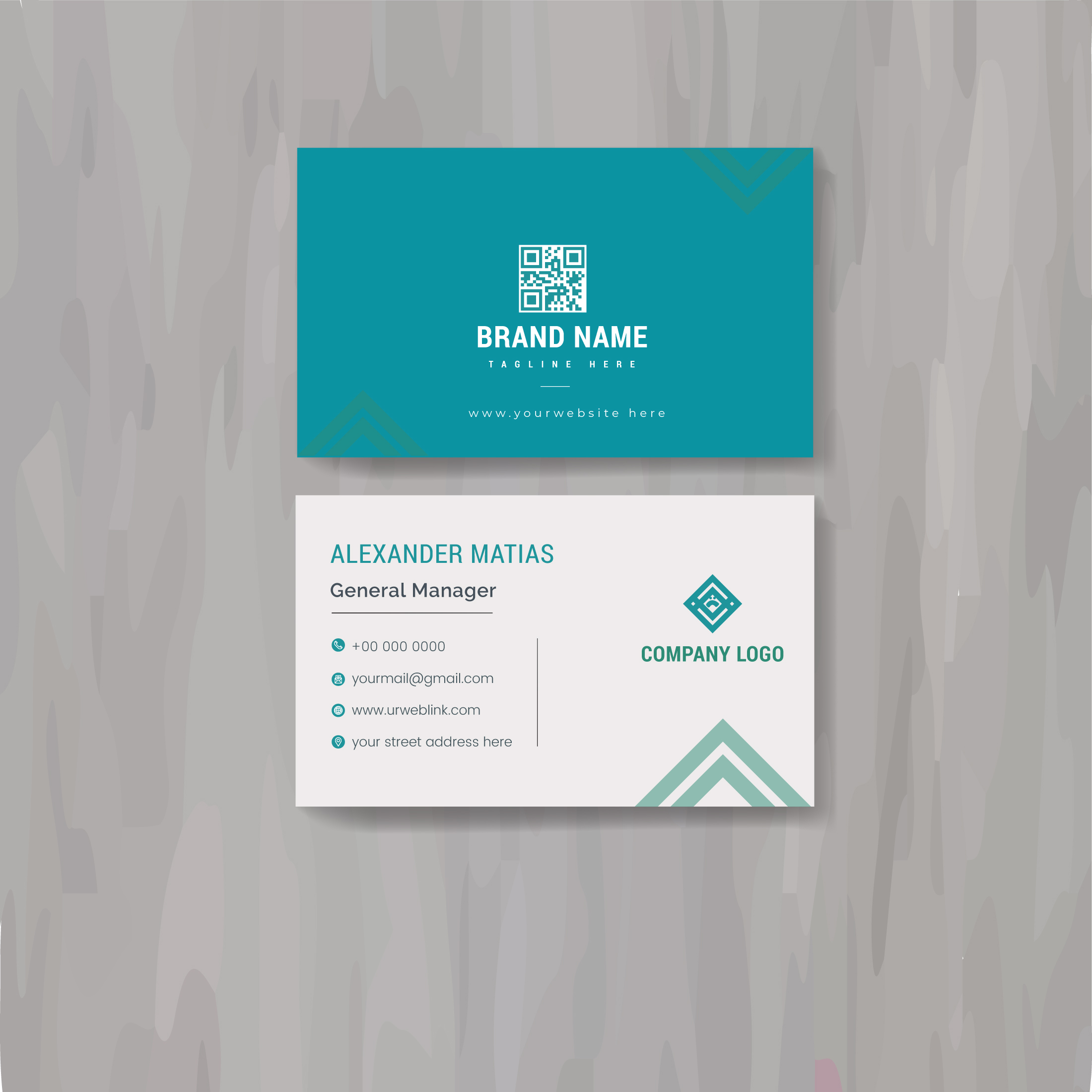 Business card with a blue and green design.