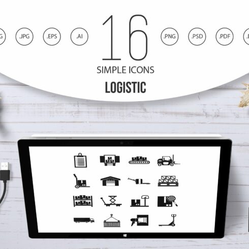 Logistic icons set, simple style cover image.