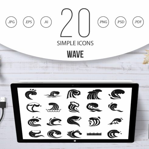 Wave icon set, simple style cover image.