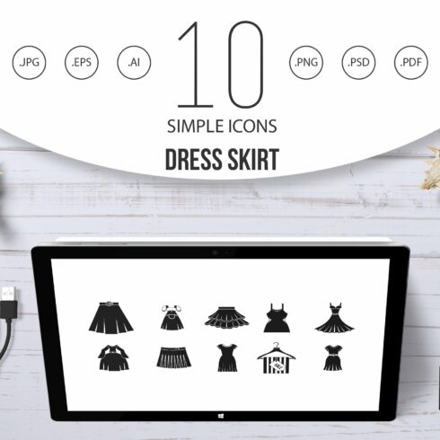 Dress skirt icon set, simple style cover image.