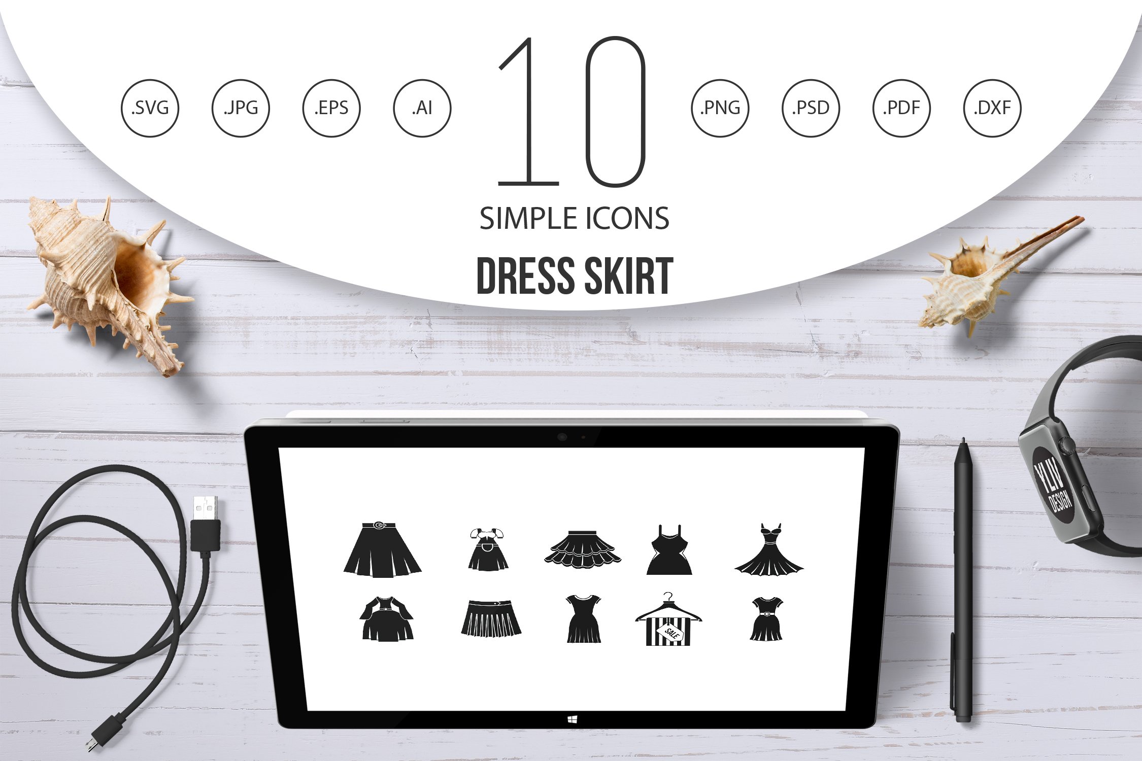 Dress skirt icon set, simple style cover image.