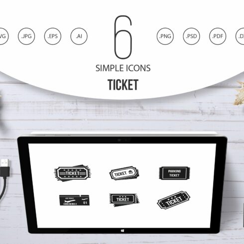 Ticket icon set, simple style cover image.