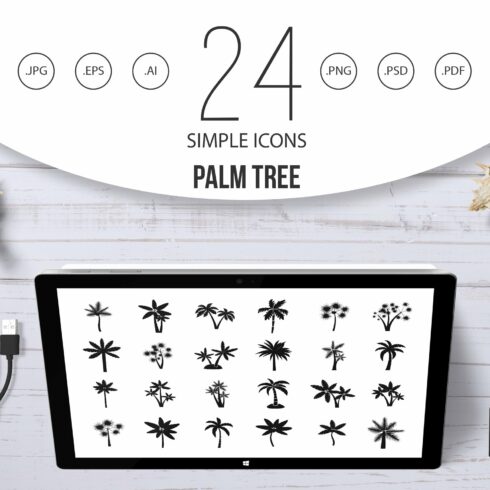 Palm tree icon set, simple style cover image.