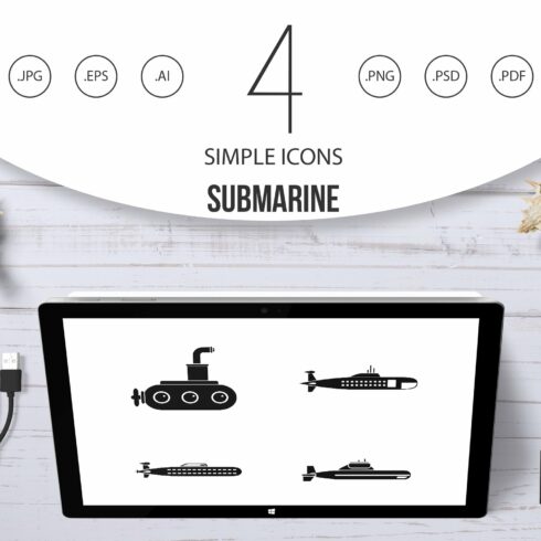 Submarine icon set, simple style cover image.