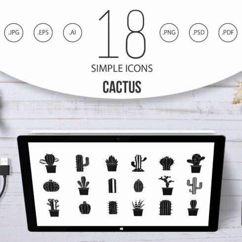 Cactus icon set, simple style cover image.