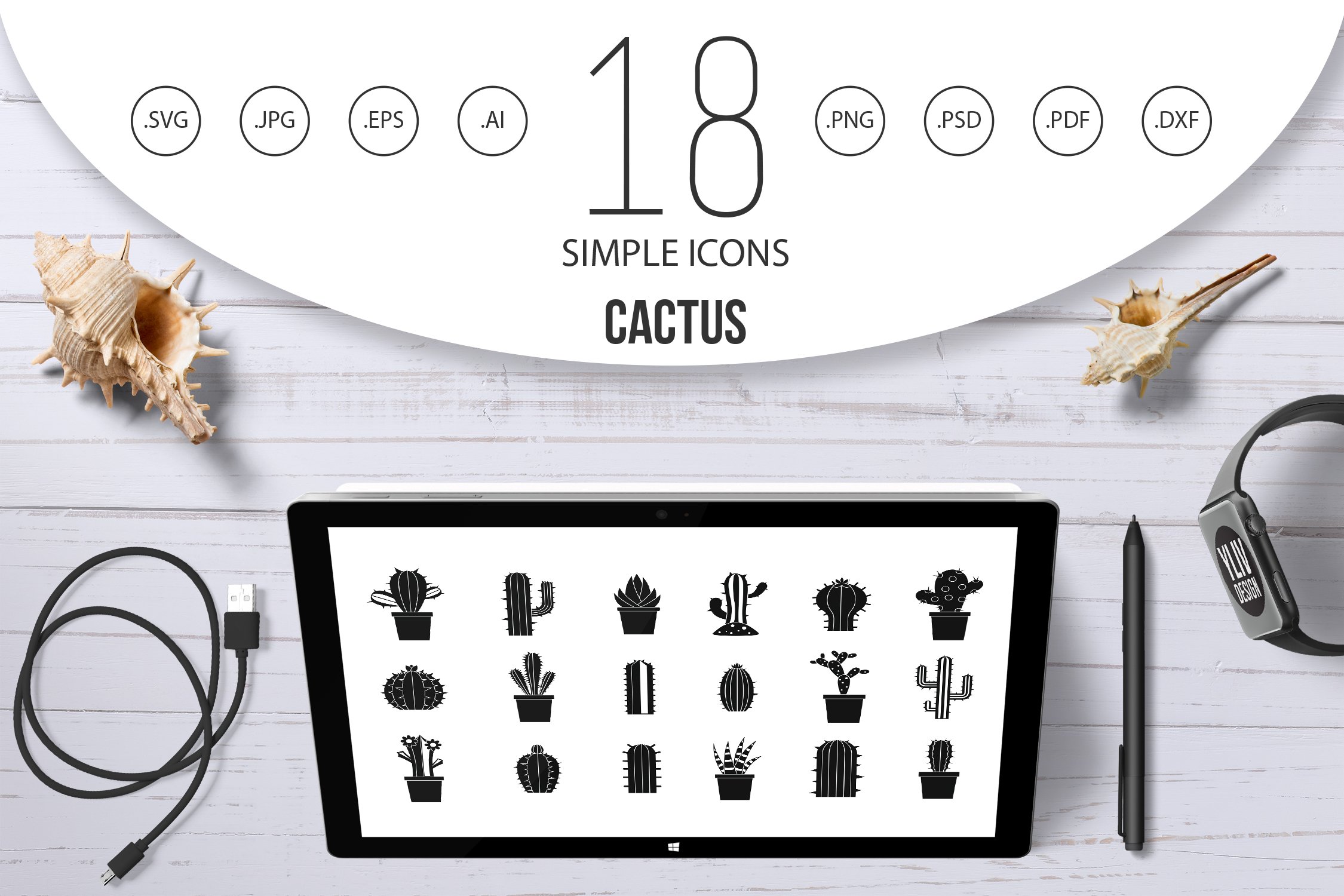 Cactus icon set, simple style cover image.