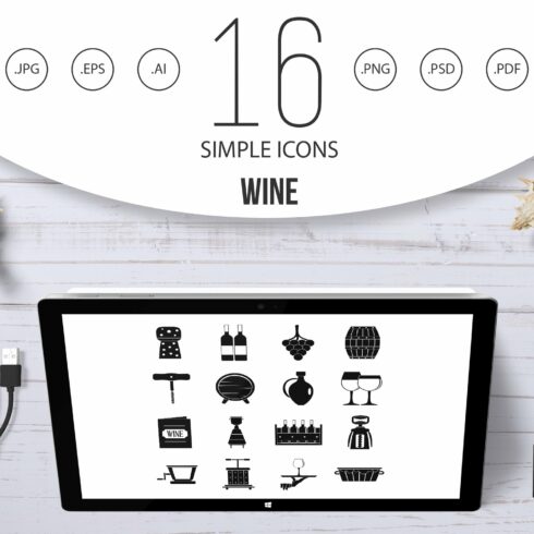 Wine icons set, simple style cover image.