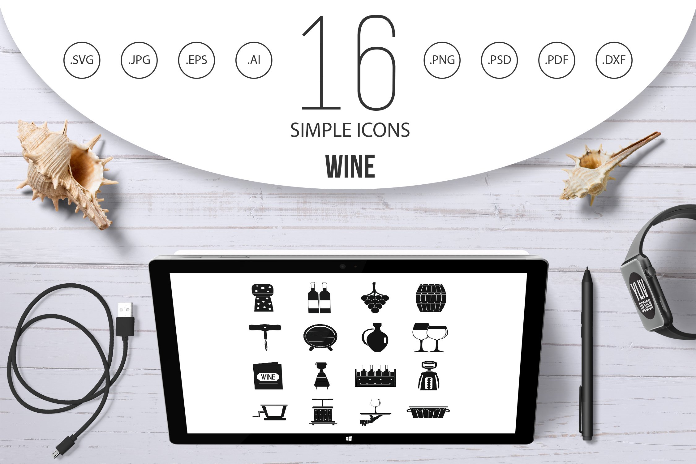 Wine icons set, simple style cover image.