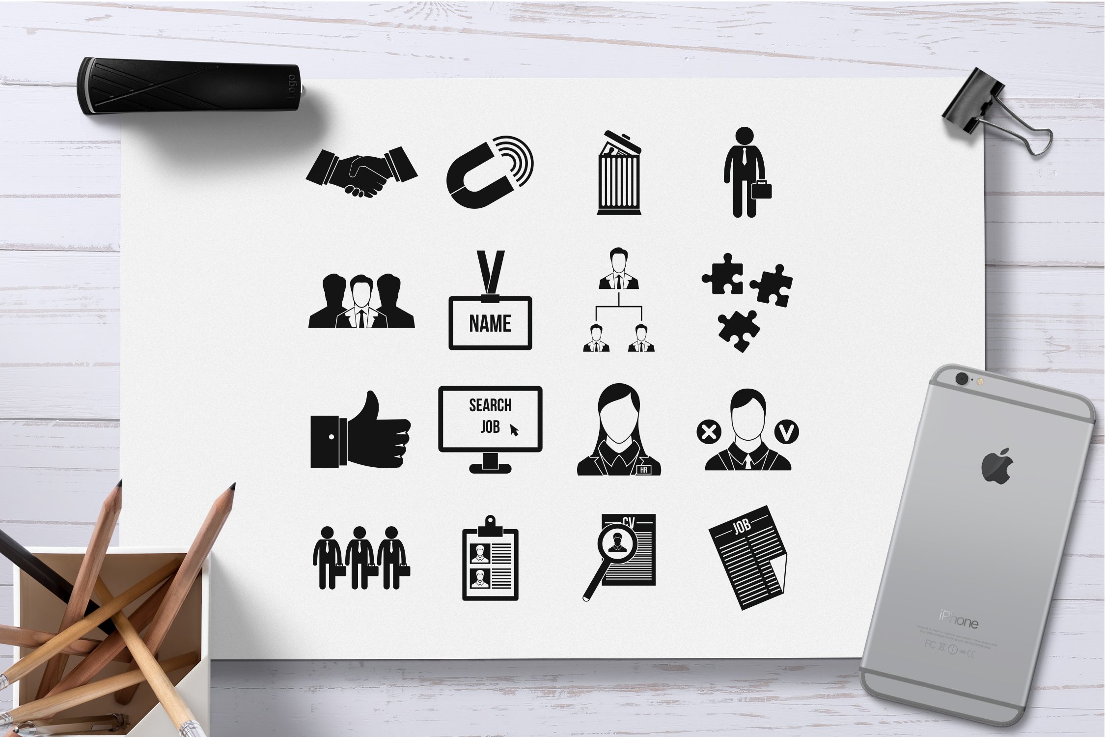 Human resource management icons set preview image.