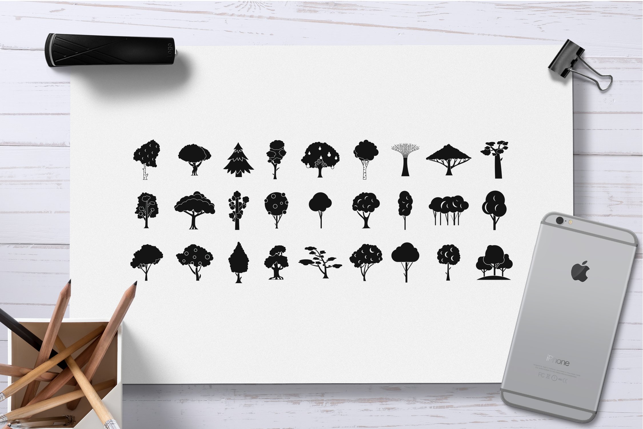 Tree icon set, simple style preview image.
