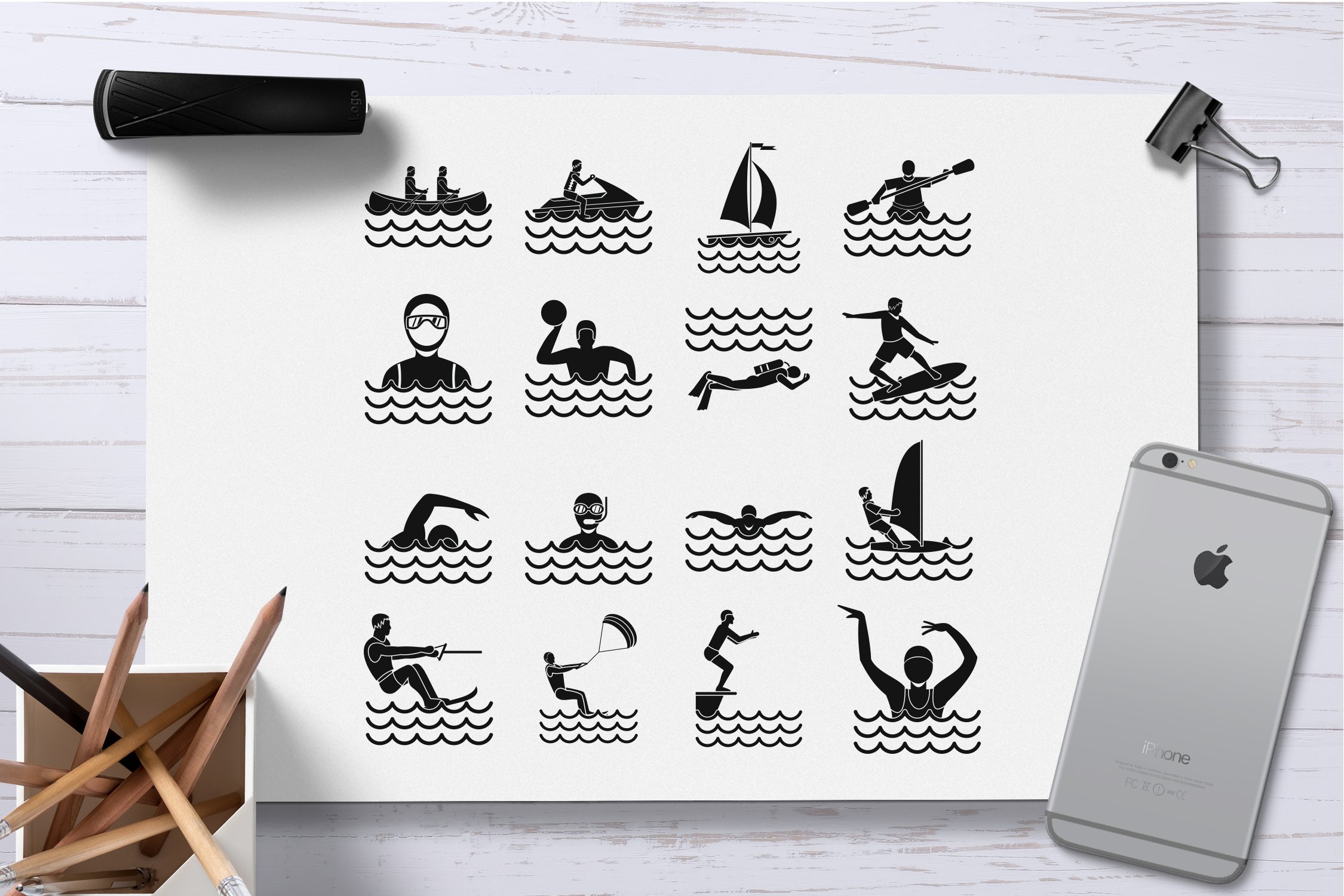 Water sport icons set, simple style preview image.