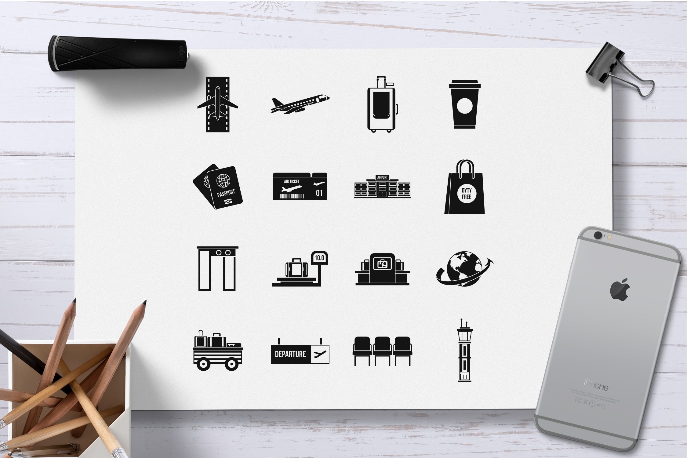 Airport icons set, simple style preview image.