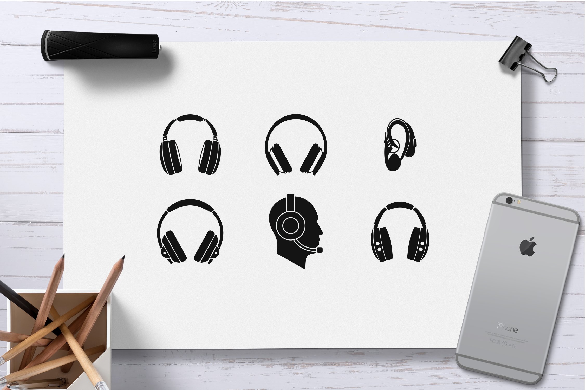 Headphones icon set, simple style preview image.