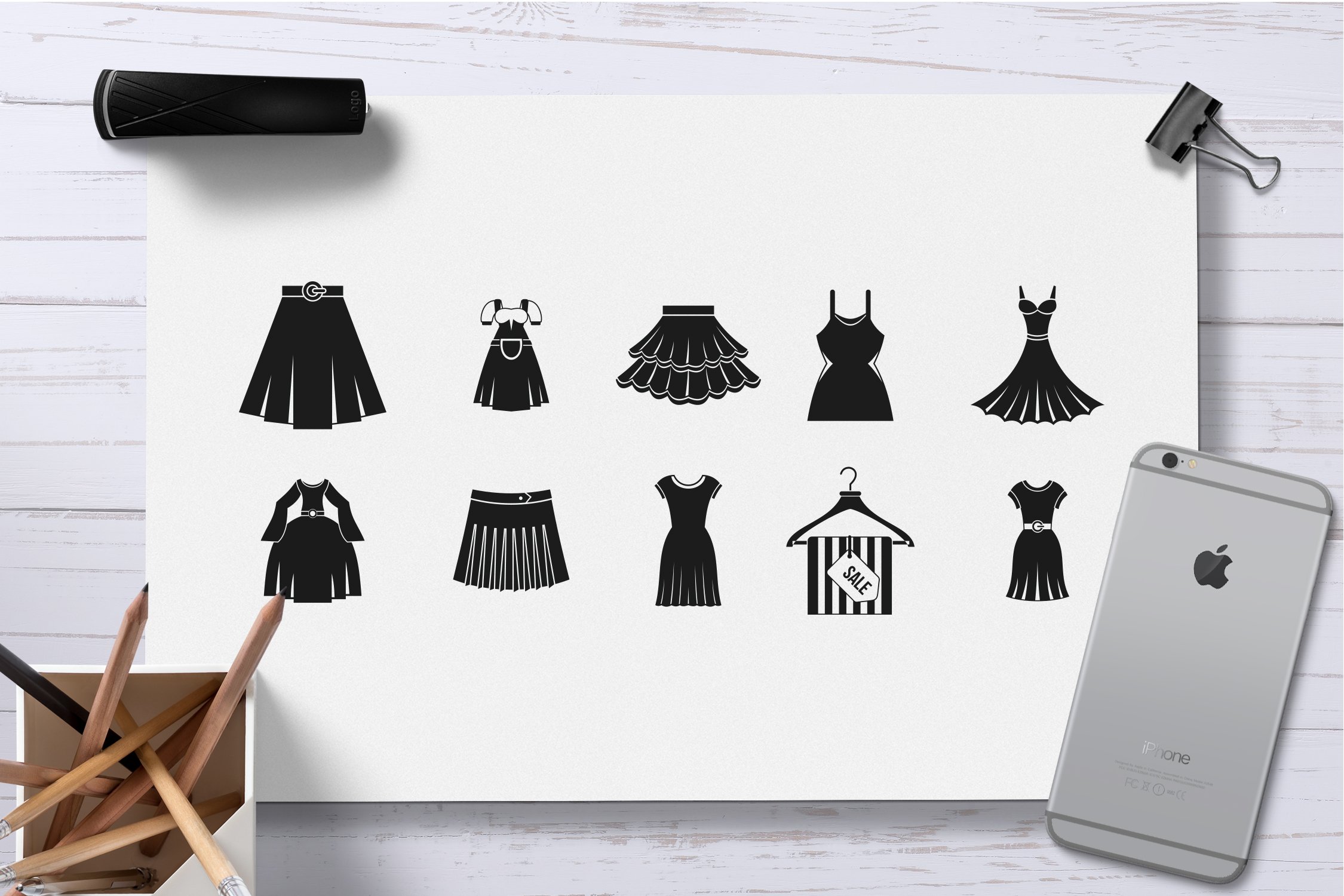 Dress skirt icon set, simple style preview image.