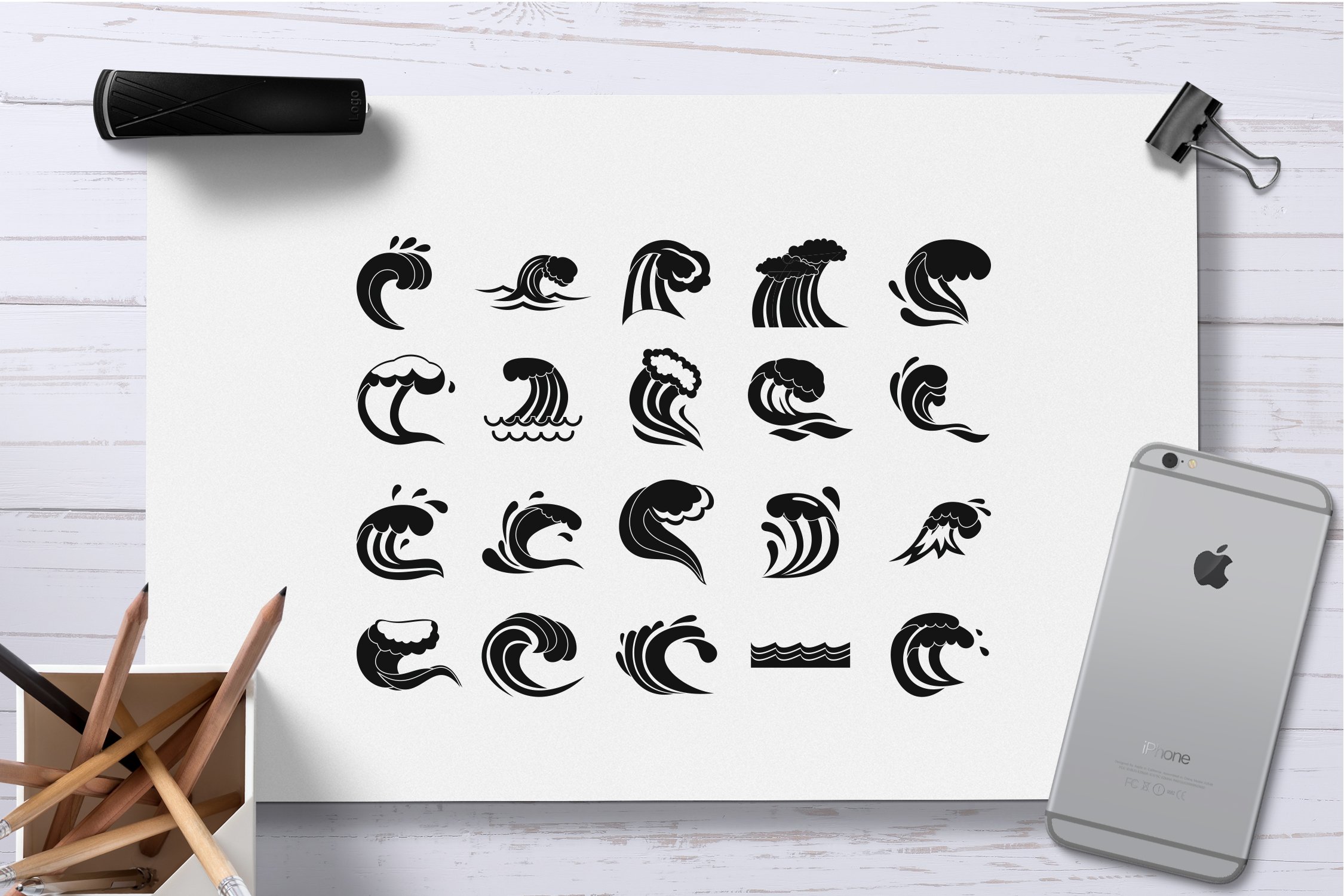 Wave icon set, simple style preview image.