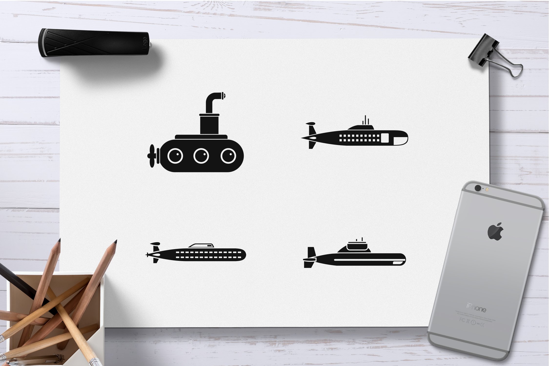 Submarine icon set, simple style preview image.
