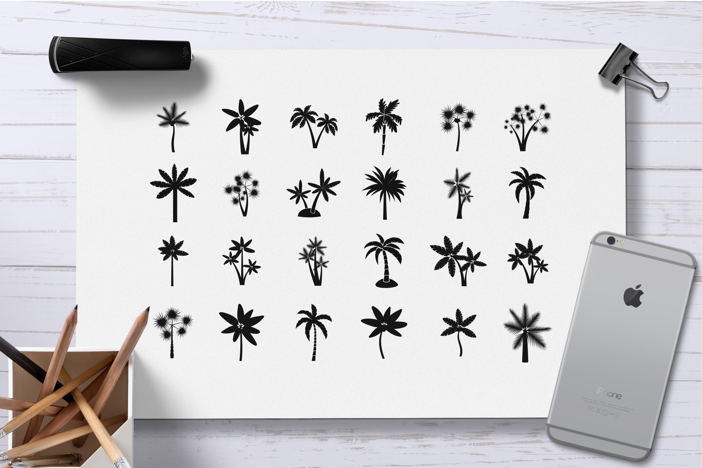 Palm tree icon set, simple style preview image.