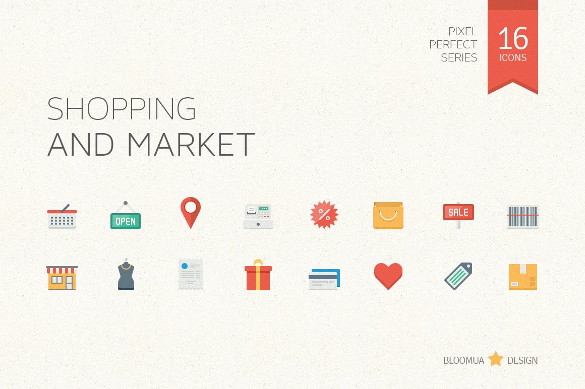 Shopping and Market Flat Icons cover image.