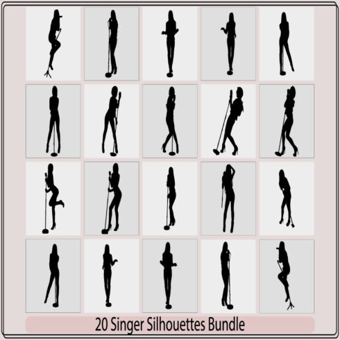 men and women Singer silhouettes in different poses,Singer collection,singing in silhouette,Male singer vector illustration cover image.