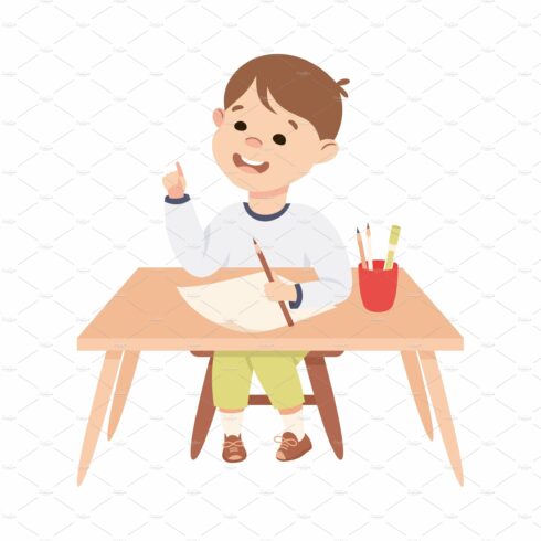 Little Boy Pupil Sitting at Table cover image.