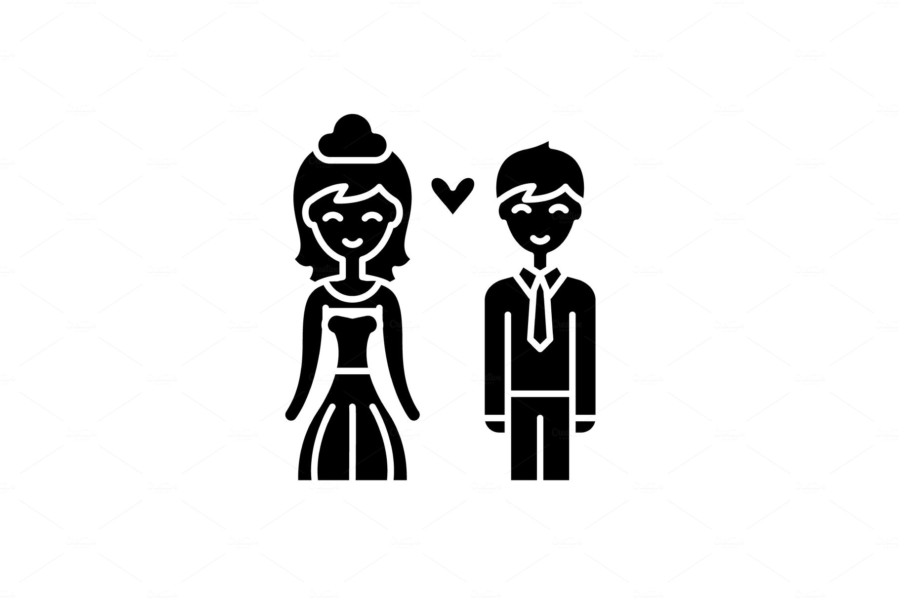 Happy newlyweds black icon, vector cover image.