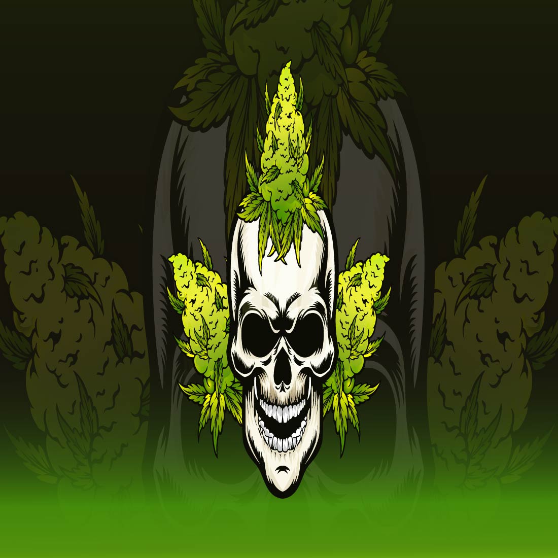 Skull with a plant on its head.