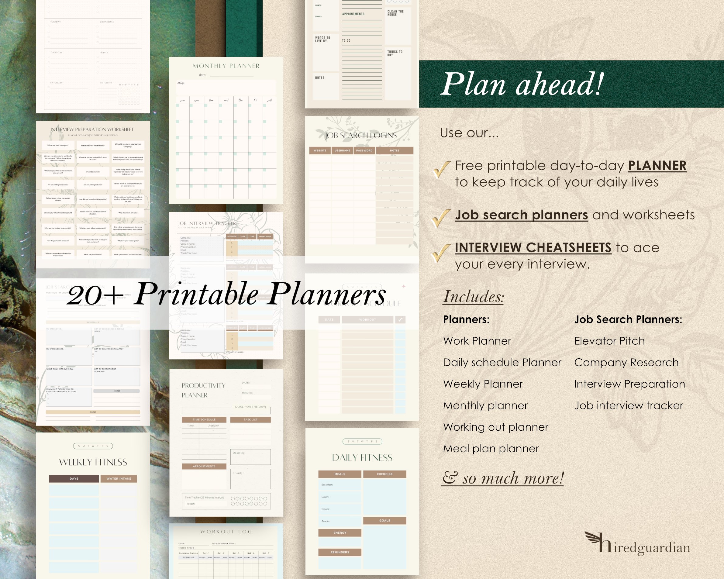 Large group of printable planner pages.