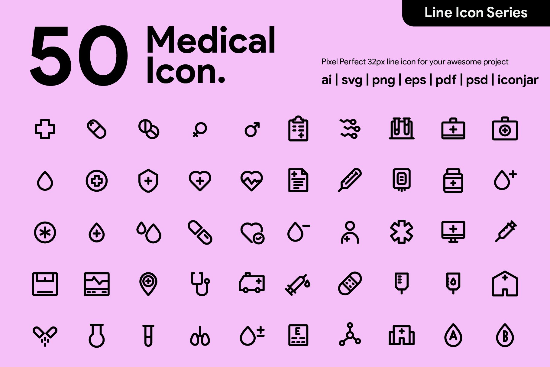 50 Medical Line Icon cover image.