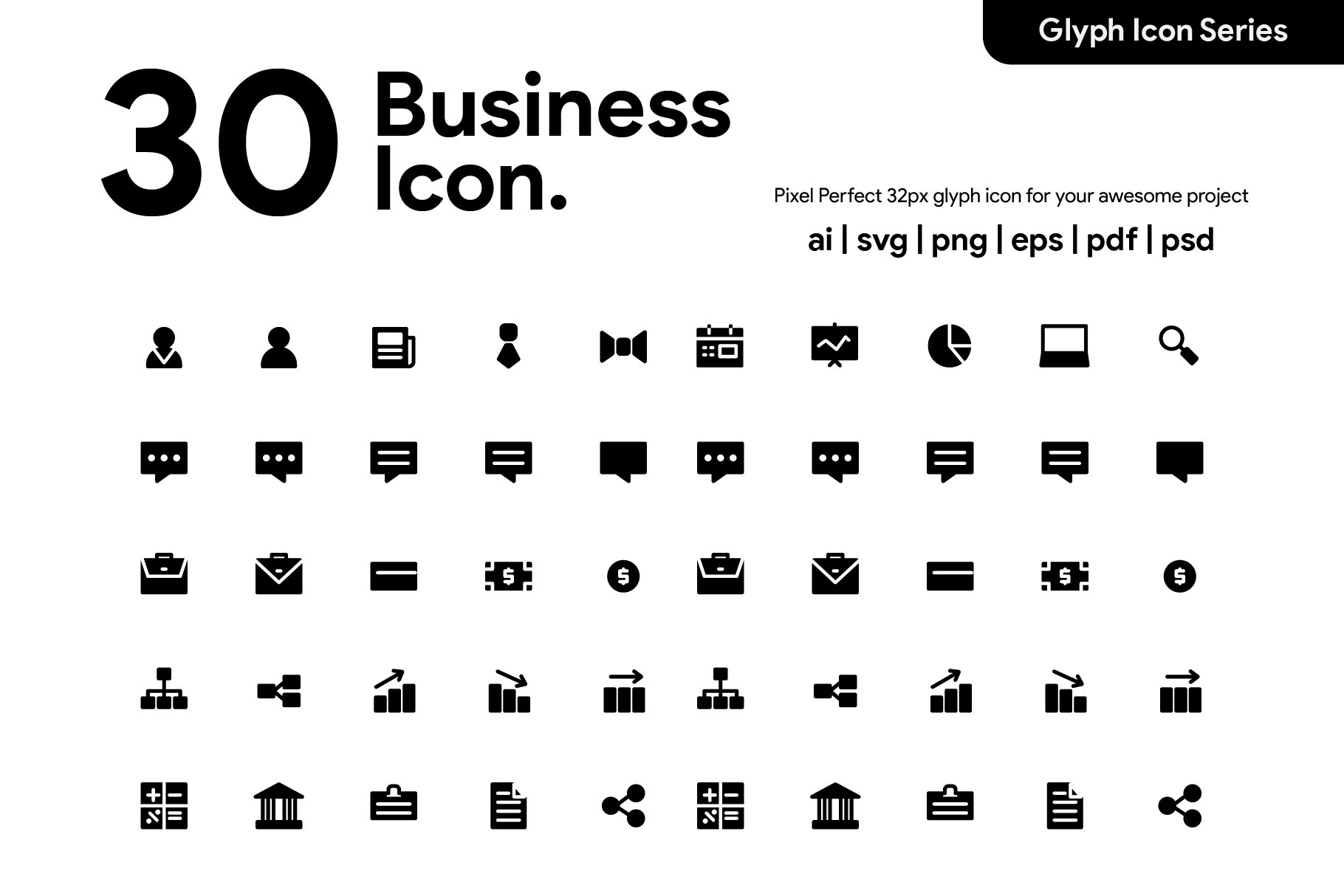 30 Business & Finance Glyph Icon cover image.